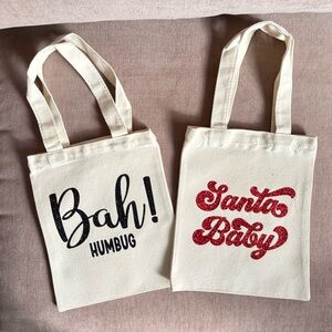 Set/2 Handmade Canvas Christmas Gift Bags, Reusable, Eco-friendly and glittery!!